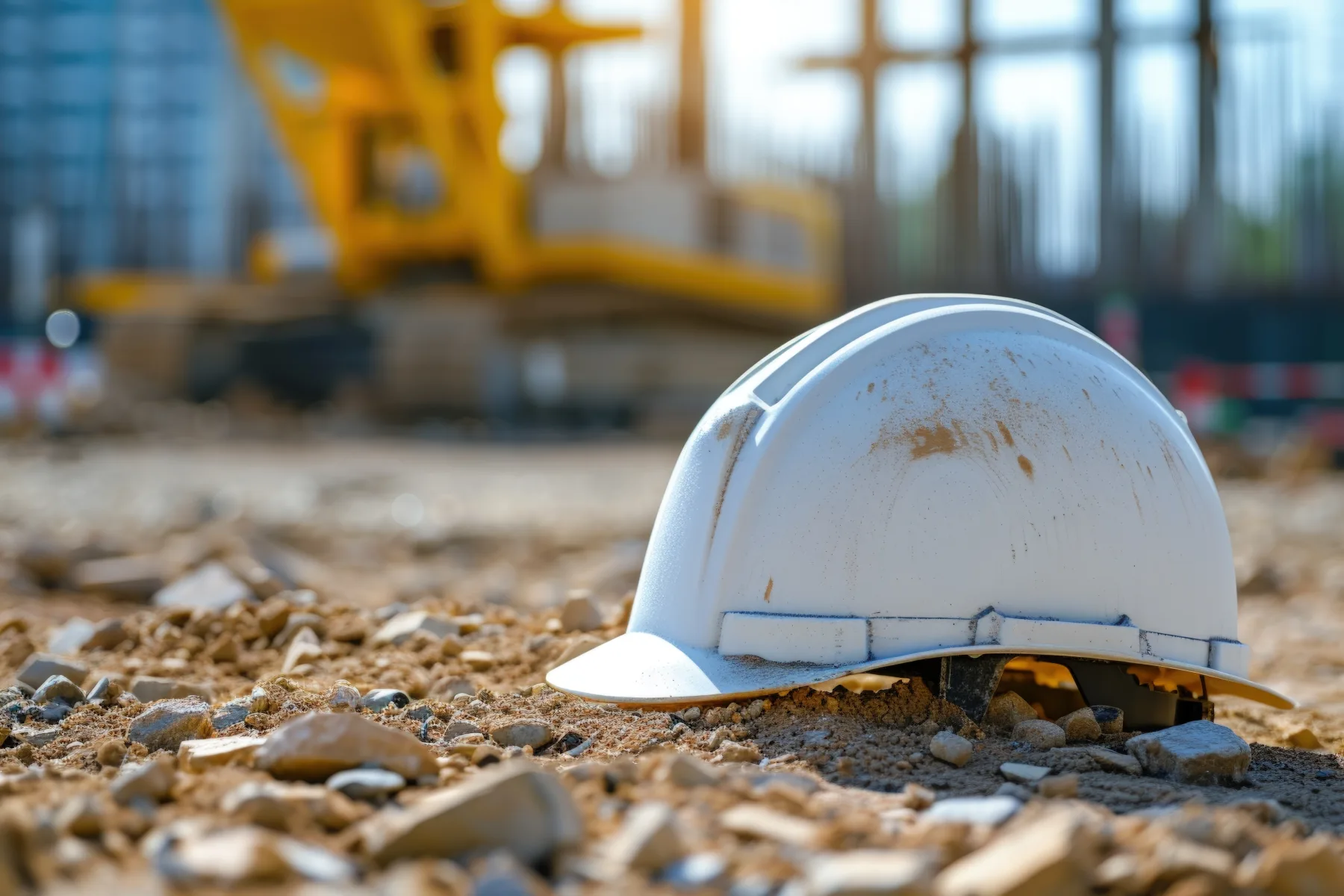 Bauhelm auf einer gesicherten Baustelle